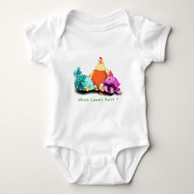 Funny Chickens Waiting Egg To Hatch - Custom Text  Baby Bodysuit (Front)