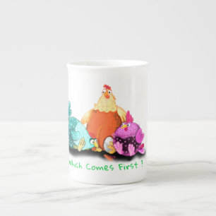 Funny Chickens Waiting Egg To Hatch - Custom Text  Bone China Mug