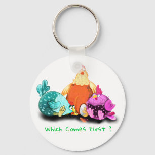 Funny Chickens Waiting Egg To Hatch - Custom Text  Key Ring