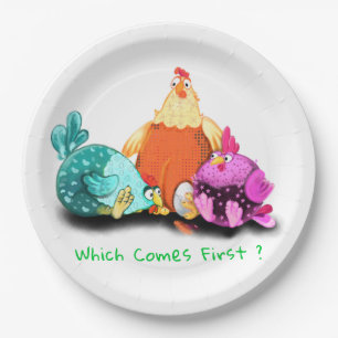 Funny Chickens Waiting Egg To Hatch - Custom Text  Paper Plate