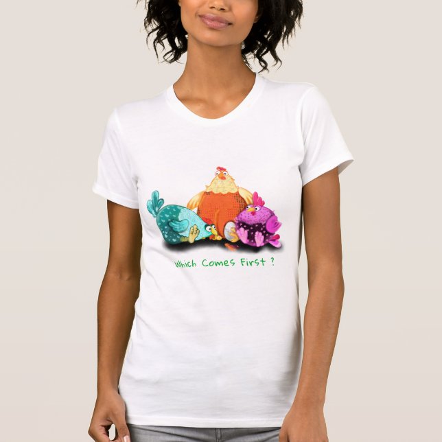 Funny Chickens Waiting Egg To Hatch - Fun Text  T-Shirt (Front)