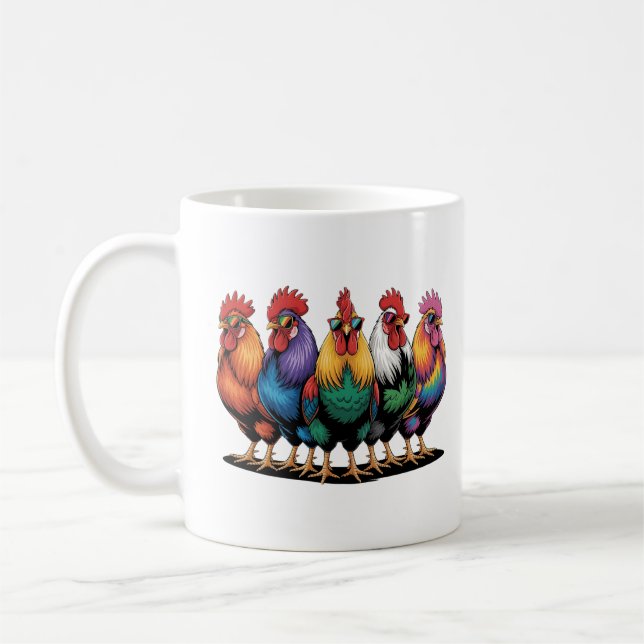 Funny Chickens with glasses,funny Chickens Coffee Mug (Left)