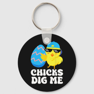 Funny Chicks Dig Me For Men Boys Kids Toddlers Hap Key Ring