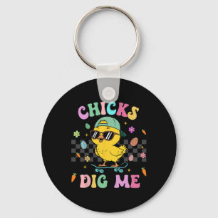 Funny Chicks Dig Me For Men Boys Kids Toddlers Hap Key Ring