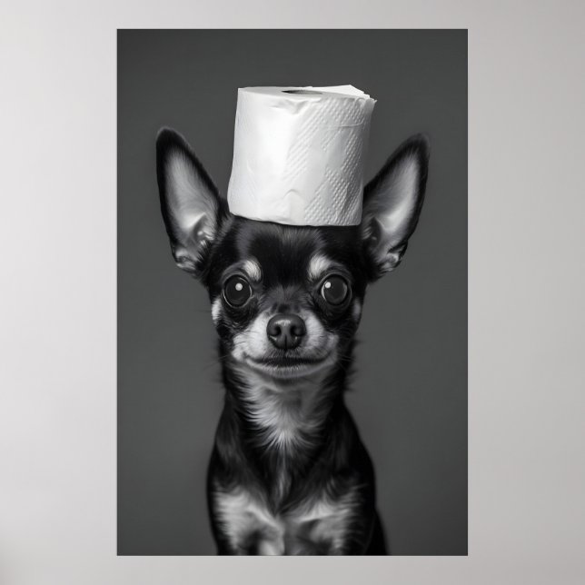Funny Chihuahua Bathroom Art Print, Toilet Paper Poster (Front)
