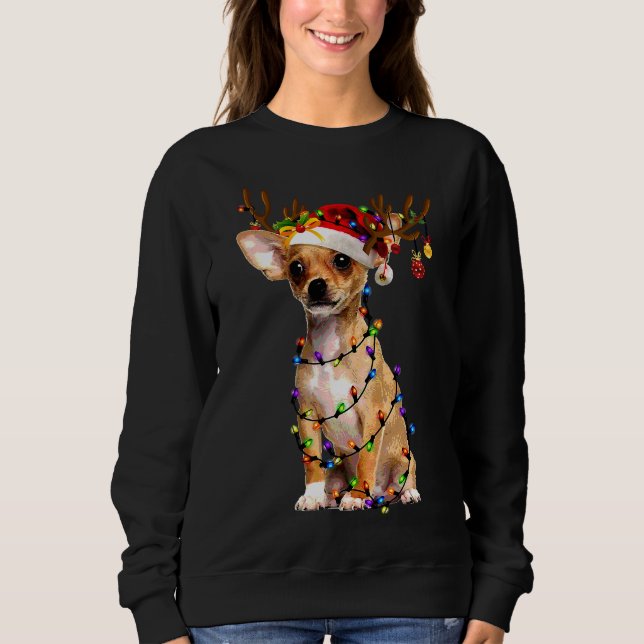 Funny Chihuahua Christmas Reindeer Christmas Light Sweatshirt (Front)