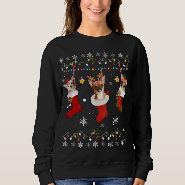 Funny Chihuahua Christmas Socks Lights Gift Dog Lo Sweatshirt (Front)
