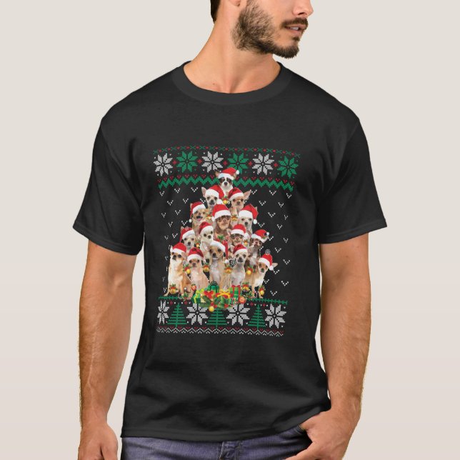 Funny Chihuahua Christmas Tree Santa Ugly Sweater  (Front)