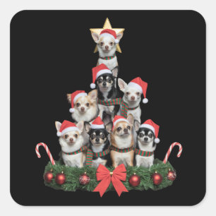 Funny Chihuahua Dog Christmas Tree Xmas Square Sticker