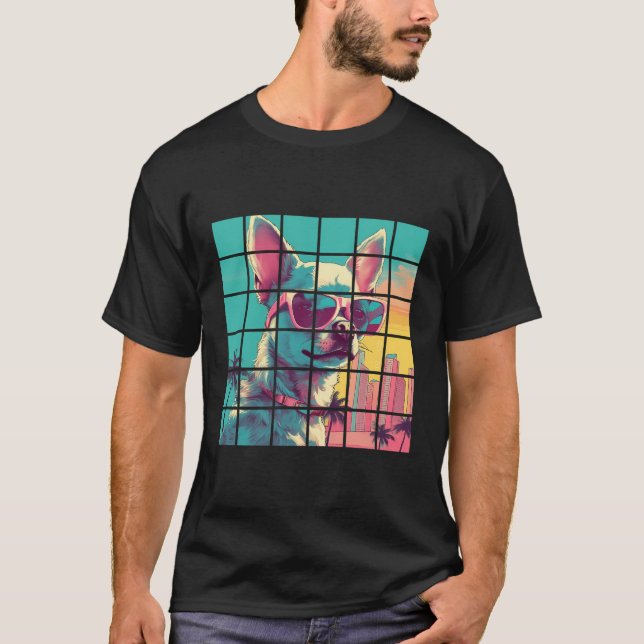 Funny Chihuahua Dog Cool Synthwave Graphic T-Shirt (Front)