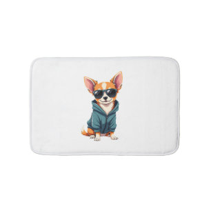 Funny Chihuahua Dog Easily Distracted By Large Dog Bath Mat