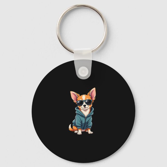Funny Chihuahua Dog Easily Distracted By Large Dog Key Ring (Front)