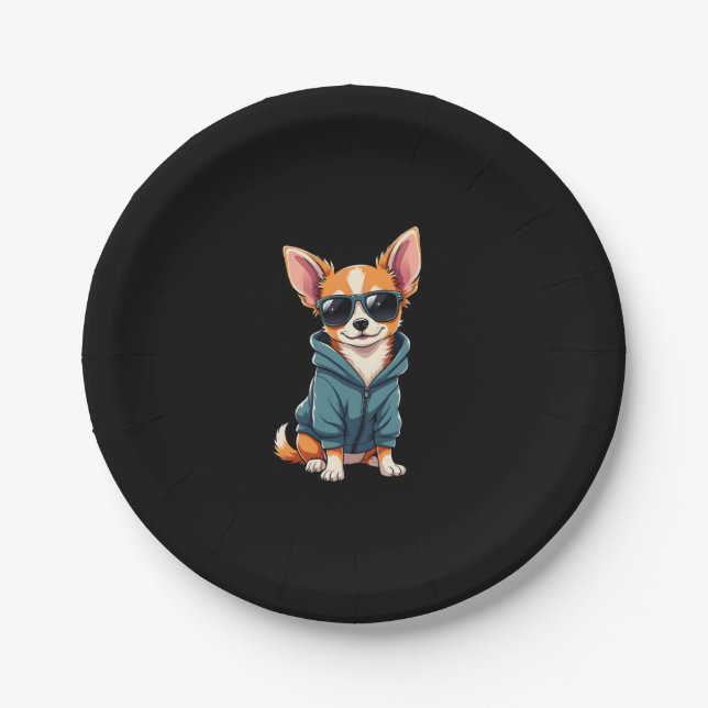 Funny Chihuahua Dog Easily Distracted By Large Dog Paper Plate (Front)