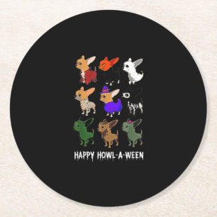 Funny Chihuahua Dog Halloween Happy Halloween Round Paper Coaster