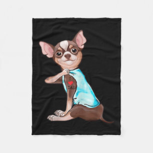 Funny Chihuahua Dog I Love Dad Tattoo Funny Chihua Fleece Blanket