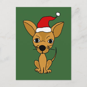 Funny Chihuahua Dog in Santa Hat Holiday Postcard