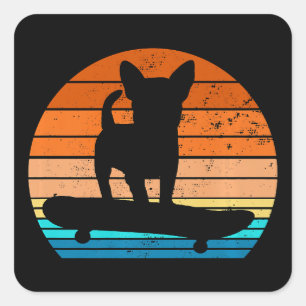 Funny Chihuahua Dog Riding Skateboard Square Sticker