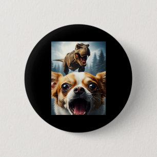 Funny Chihuahua Dog Selfie With T-rex Women Men Ki 6 Cm Round Badge