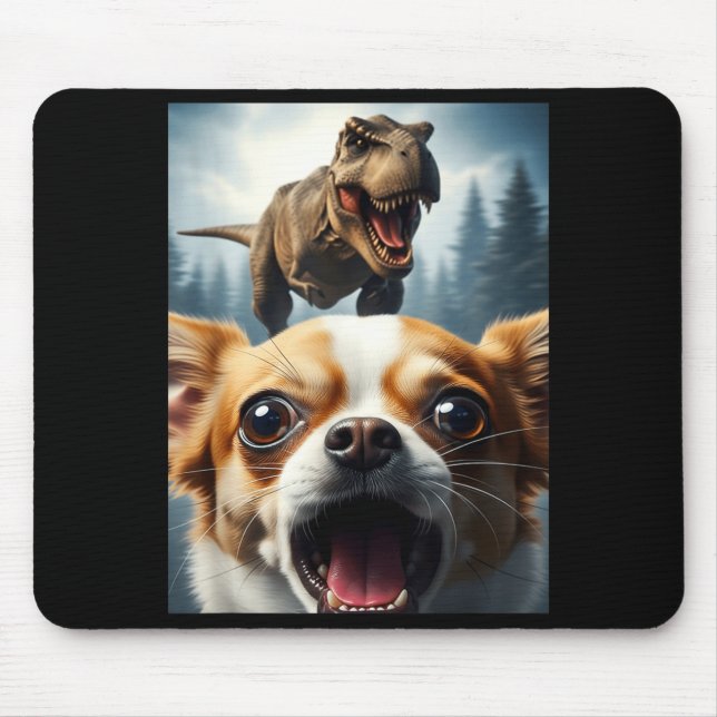 Funny Chihuahua Dog Selfie With T-rex Women Men Ki Mouse Pad (Front)