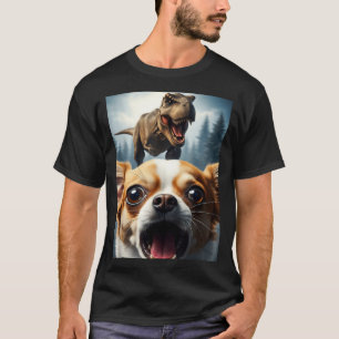 Funny Chihuahua Dog Selfie With T-rex Women Men Ki T-Shirt