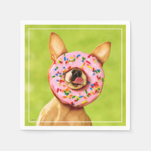 Funny Chihuahua Dog with Sprinkle Doughnut on Nose Napkin