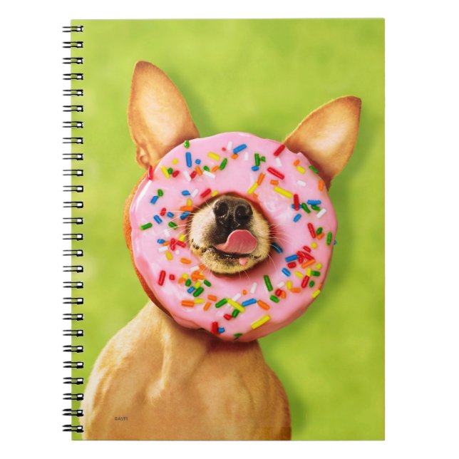 Funny Chihuahua Dog with Sprinkle Doughnut on Nose Notebook (Front)