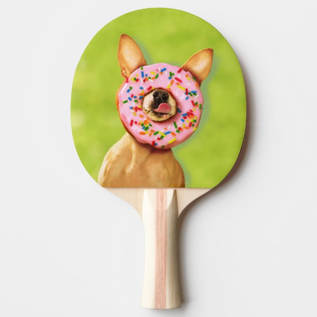 Funny Chihuahua Dog with Sprinkle Doughnut on Nose Ping Pong Paddle (Front)