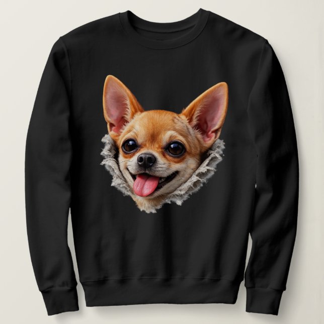 Funny Chihuahua Face 3D Design – Cute Dog Meme  Sweatshirt (Design Front)