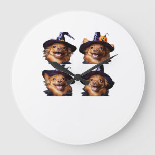 Funny Chihuahua Halloween Witch Costume � Cute Dog Large Clock