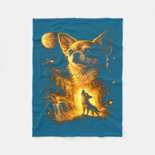 Funny Chihuahua Howling Moon Mystical Graphic Art Fleece Blanket