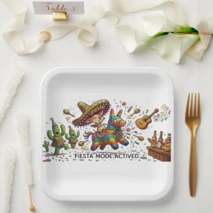 Funny Chihuahua Riding Piñata Fiesta Birthday Paper Plate