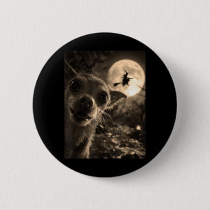 Funny Chihuahua Selfie Full Moon Flying Witch 6 Cm Round Badge