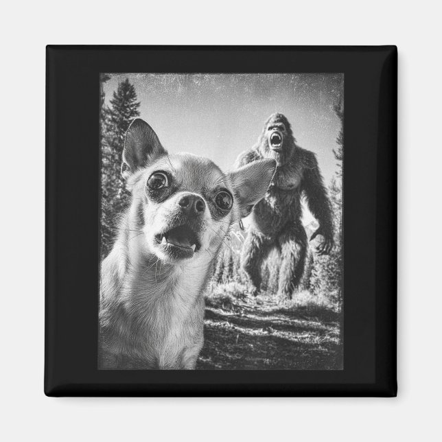 Funny Chihuahua Selfie With Bigfoot Sasquatch Cryp Magnet (Front)