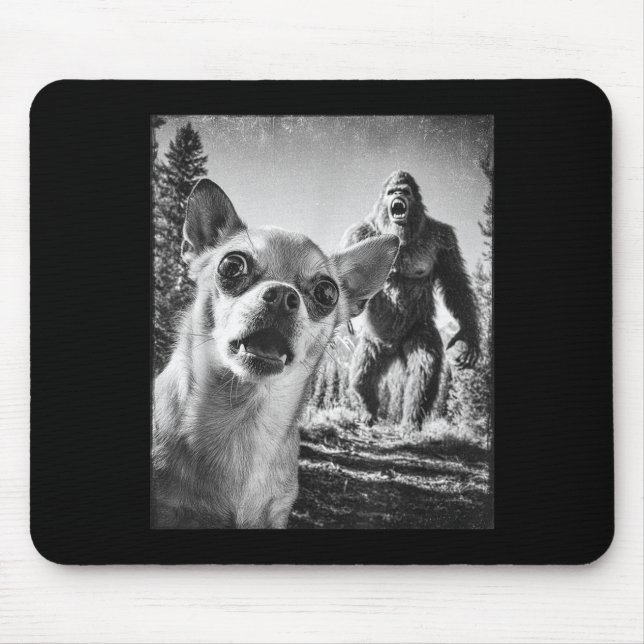 Funny Chihuahua Selfie With Bigfoot Sasquatch Cryp Mouse Pad (Front)