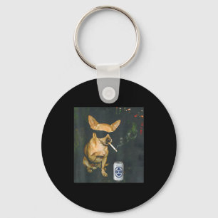 Funny Chihuahua Smoking Cigarette Beer Artwork Key Ring