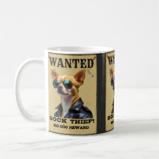 Funny Chihuahua WANTED Poster with Cool Sunglasses Coffee Mug