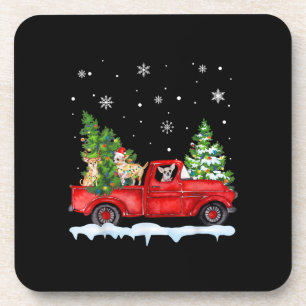 Funny Chihuahua With Red Truck Christmas Holiday Coaster