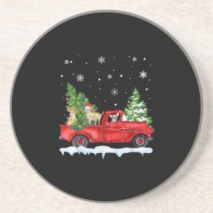 Funny Chihuahua With Red Truck Christmas Holiday Coaster