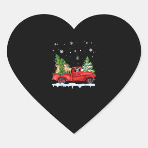 Funny Chihuahua With Red Truck Christmas Holiday Heart Sticker