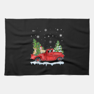 Funny Chihuahua With Red Truck Christmas Holiday Tea Towel