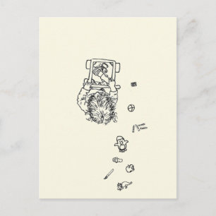 Funny Child Making a Mess Line Drawing from Above Postcard