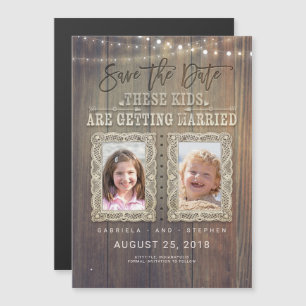 Funny Childhood Photos   Rustic Wood Save the Date Magnetic Invitation