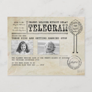Funny Childhood Photos   Save the Date Telegram Announcement Postcard