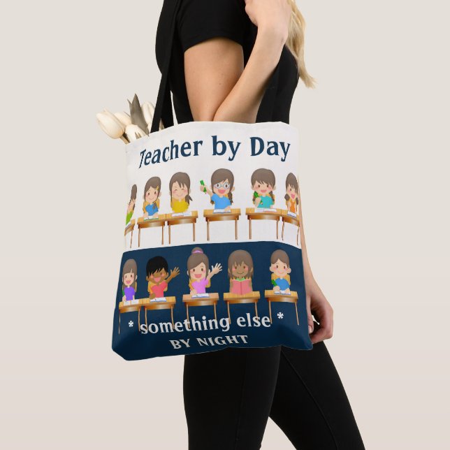 Funny Children Polka Dots Teacher Tote Bag (Close Up)