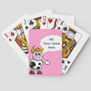 Funny children's cartoon cow playing cards