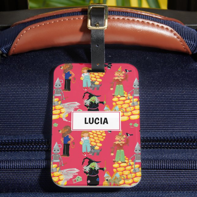 Funny children's characters on red luggage tag (Front Insitu 2)