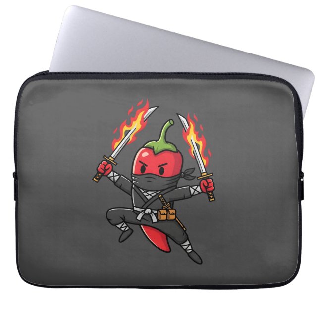 Funny Chili Pepper Fire Ninja Samurai Illustration Laptop Sleeve (Front)