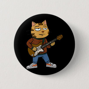Funny Chill Cat Playing A Guitar Guys Dad Rock &am 6 Cm Round Badge