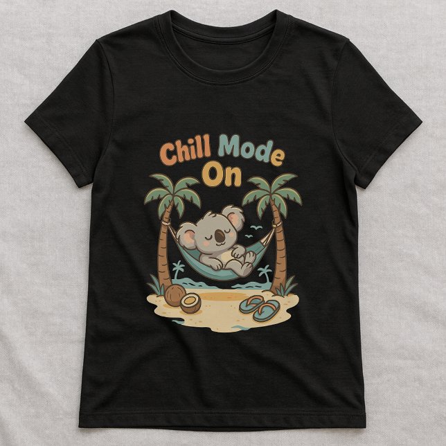 Funny Chill Mode Tee; Cute Koala Hammock Beach T-Shirt (Creator Uploaded)