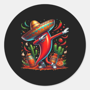 Funny Chilli Dabbing Hot Pepper Sombrero Cinco De Classic Round Sticker